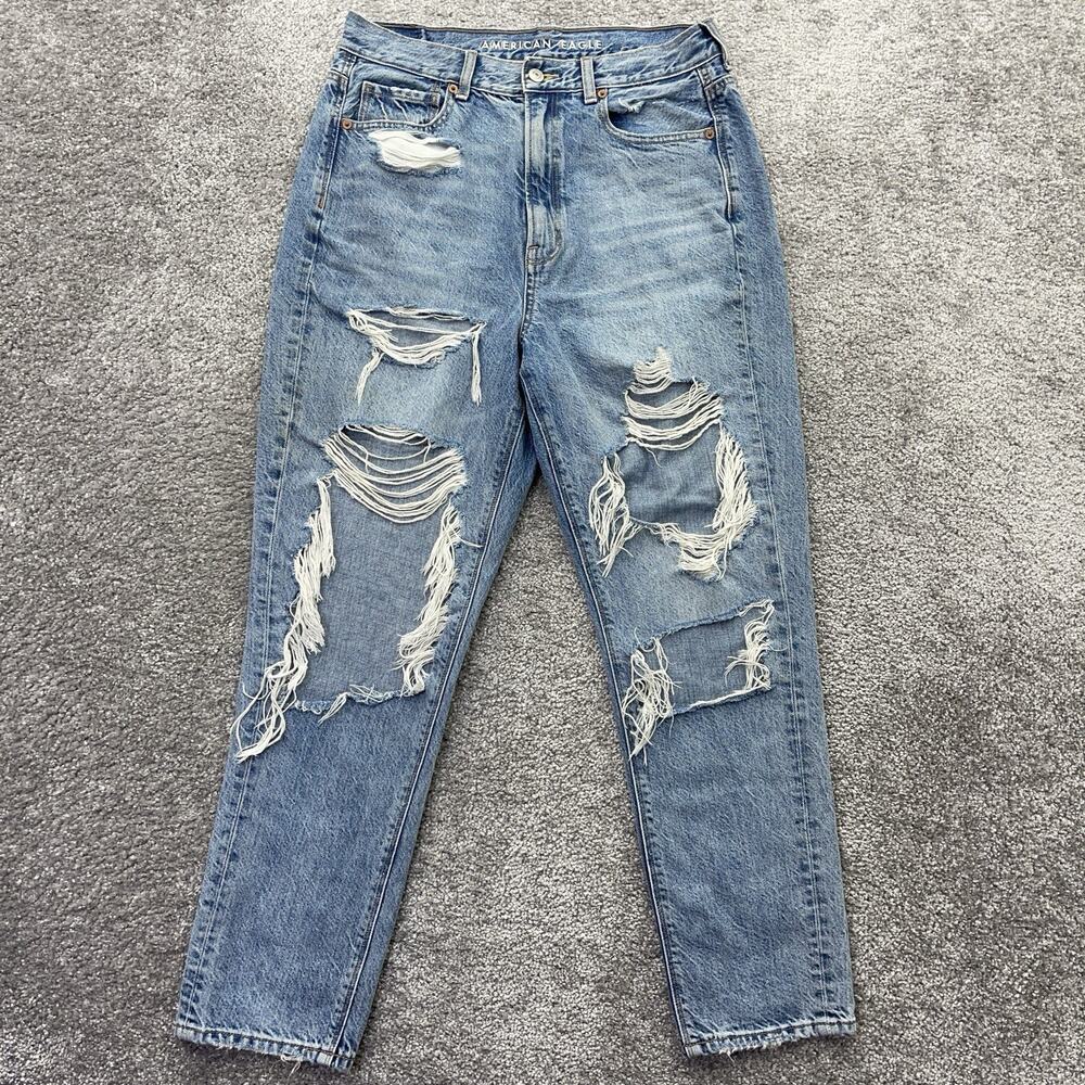 American Eagle Jeans Womens 8 Regular Highest Rise Mom Jean Distressed Rips 27"